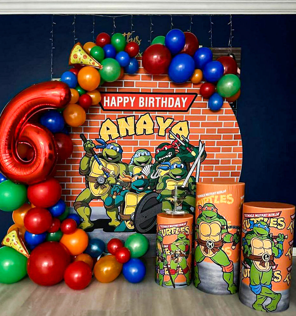 Allenjoy Personalized Custom Round Backdrop With Plinths for Green Hero Turtle Party DLZ-7b42b4