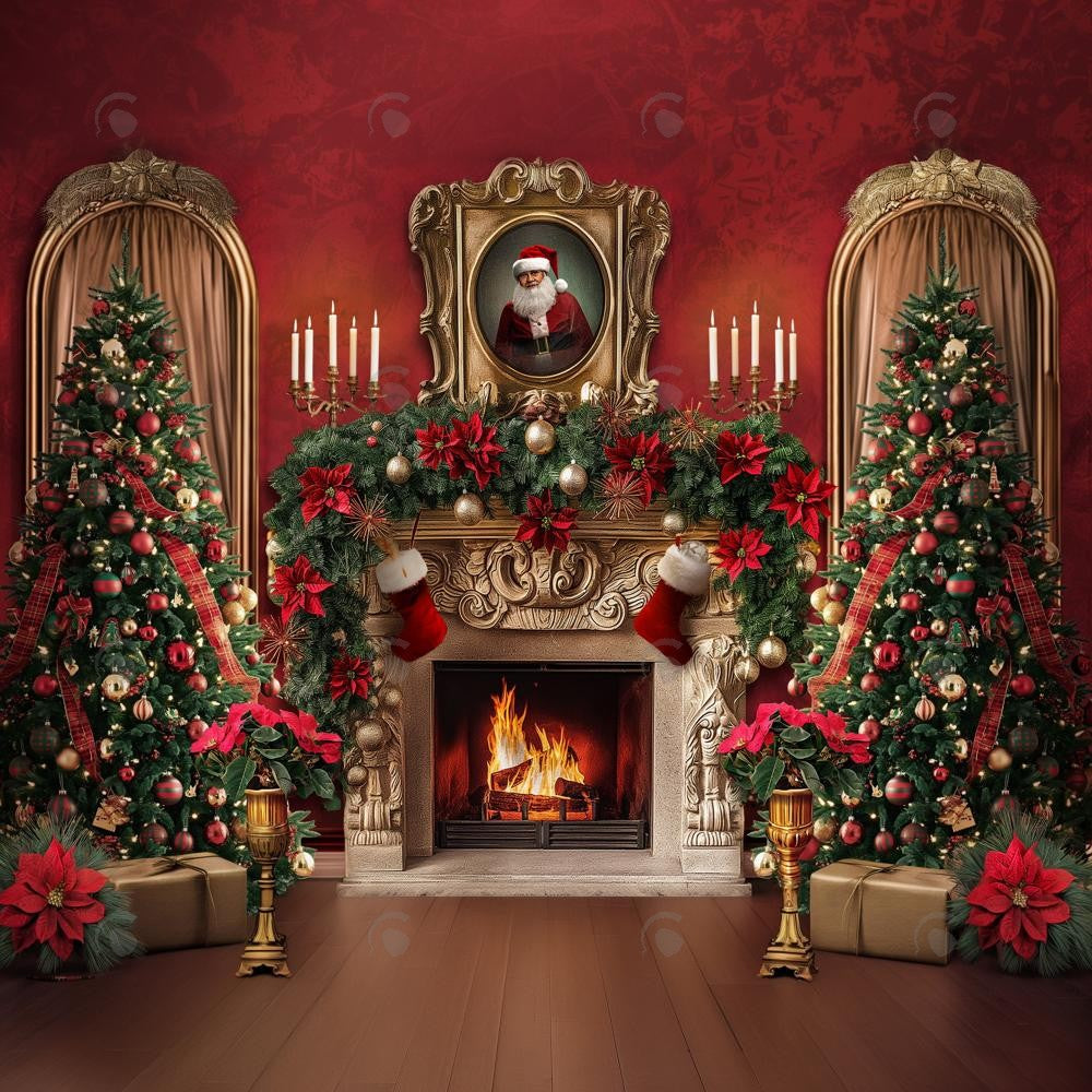 Allenjoy A Cozy Christmas Fireplace Photography Backdrop Gbsx-00784