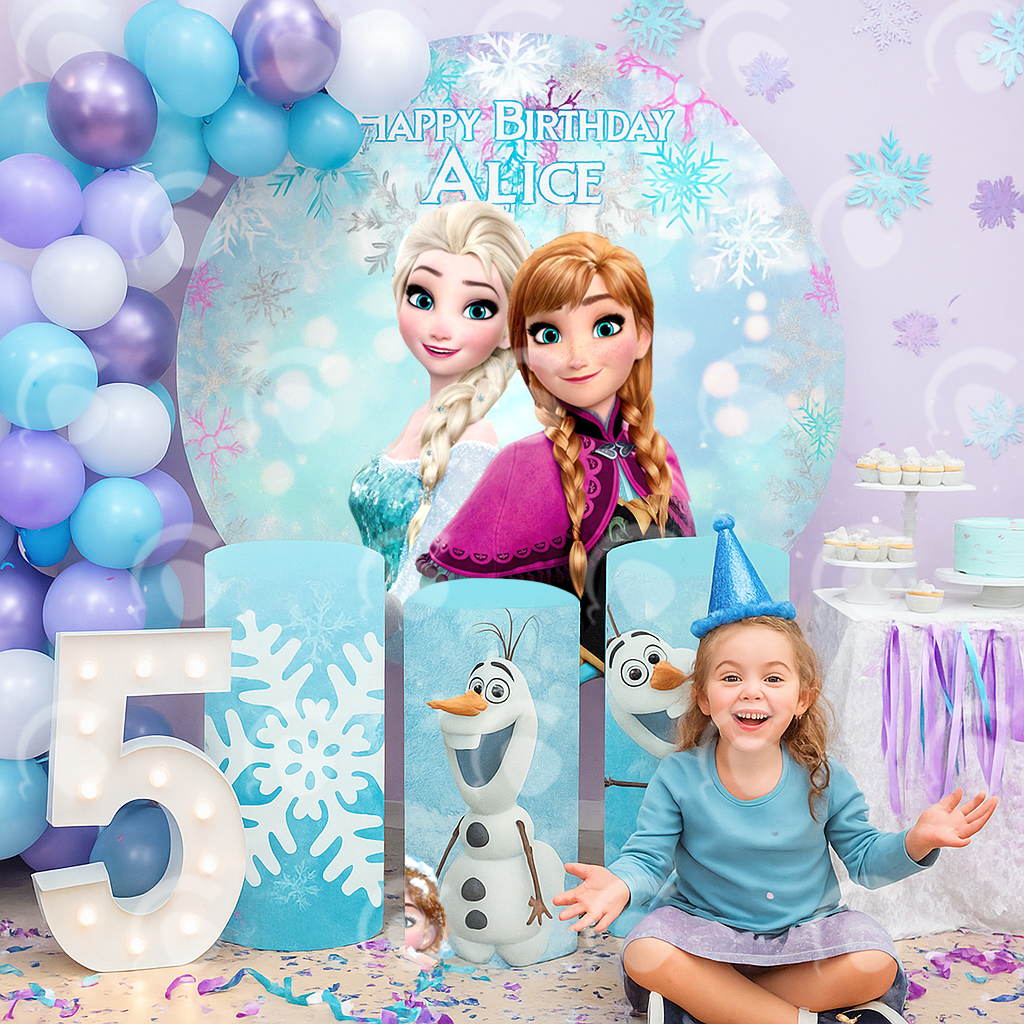 Allenjoy Personalized Custom Round Backdrop With Plinths for Ice Princess DLZ-cab8bf