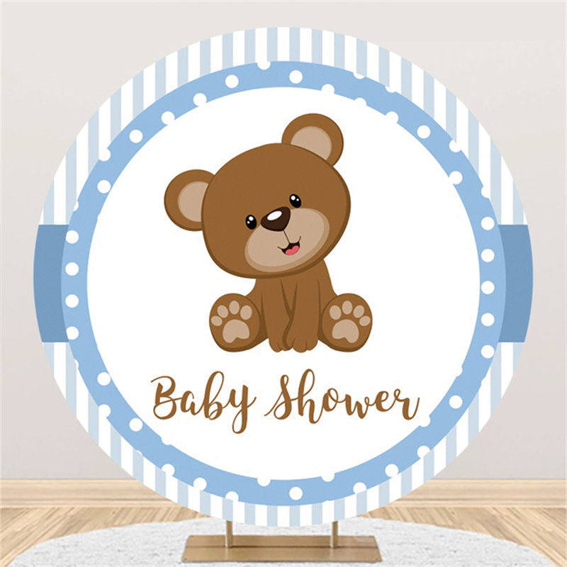 Blue and white striped teddy bear shop