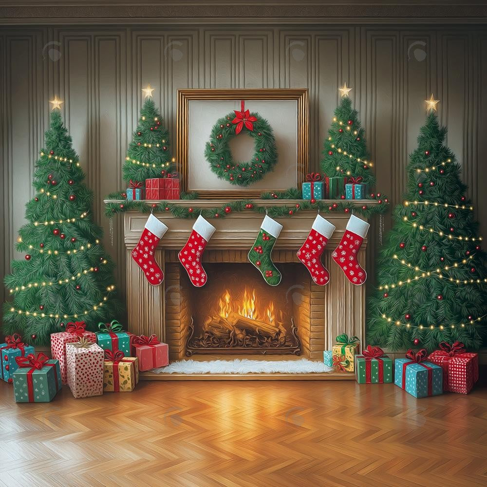 Allenjoy Antique Cozy Holiday Mantle Photography Backdrop Gbsx-01046