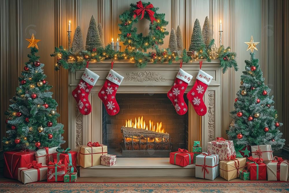 Allenjoy Antique Cozy Holiday Mantle Photography Backdrop Gbsx-01047