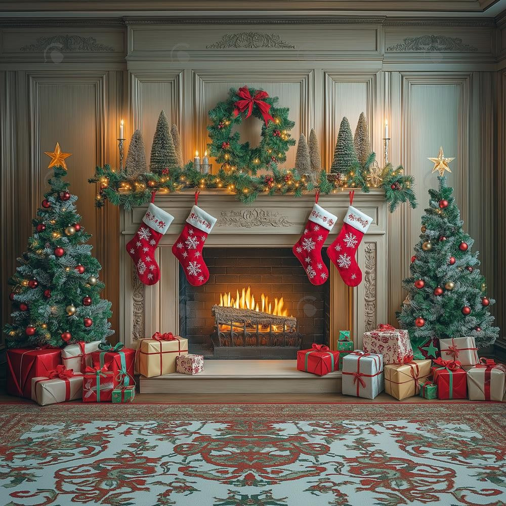Allenjoy Antique Cozy Holiday Mantle Photography Backdrop Gbsx-01047