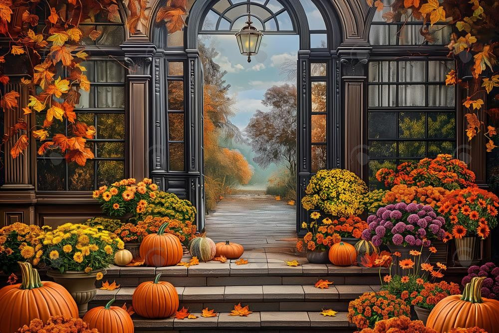 Allenjoy Autumn Floral Shop Arch Window Photography Backdrop Gbsx-00801