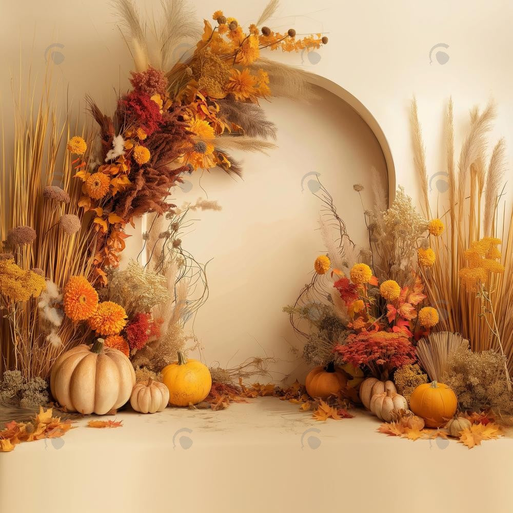Allenjoy Autumn Flower Beige Arched Wall Photography Backdrop Gbsx-00662