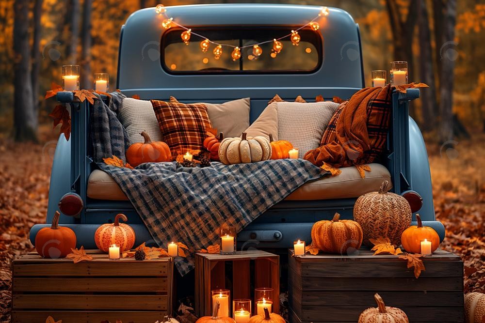 Allenjoy Autumn Forest Blue Truck Photography Backdrop GBSX-00139