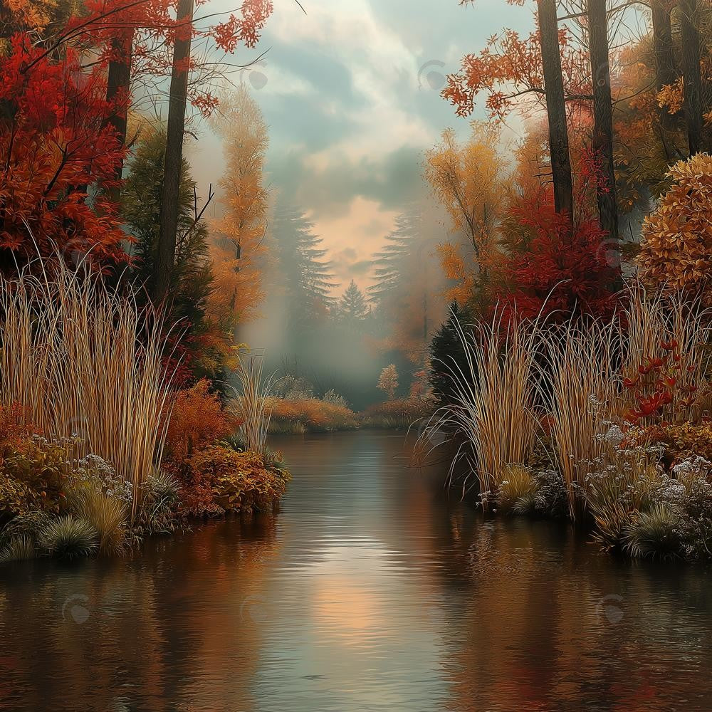 Allenjoy Autumn Forest Pond Photography Backdrop Gbsx-01223