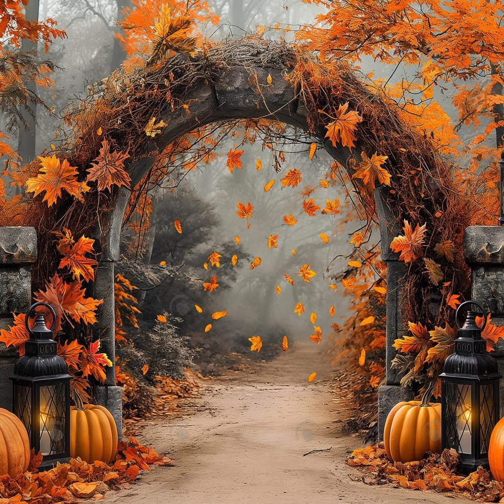 Autumn Forest Pumpkin Arch Gate Photography Backdrop GBSX-99603
