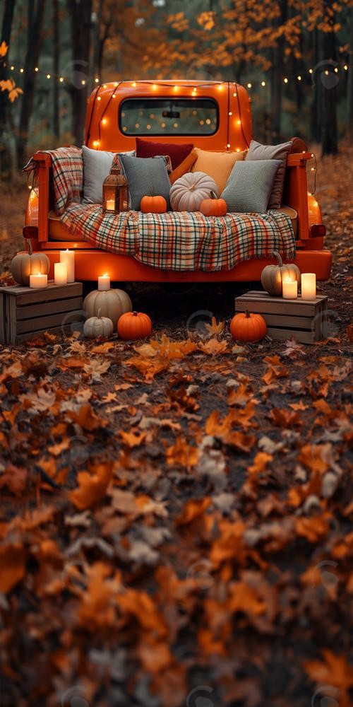 Allenjoy Autumn Forest Red Truck Photography Backdrop GBSX-00138