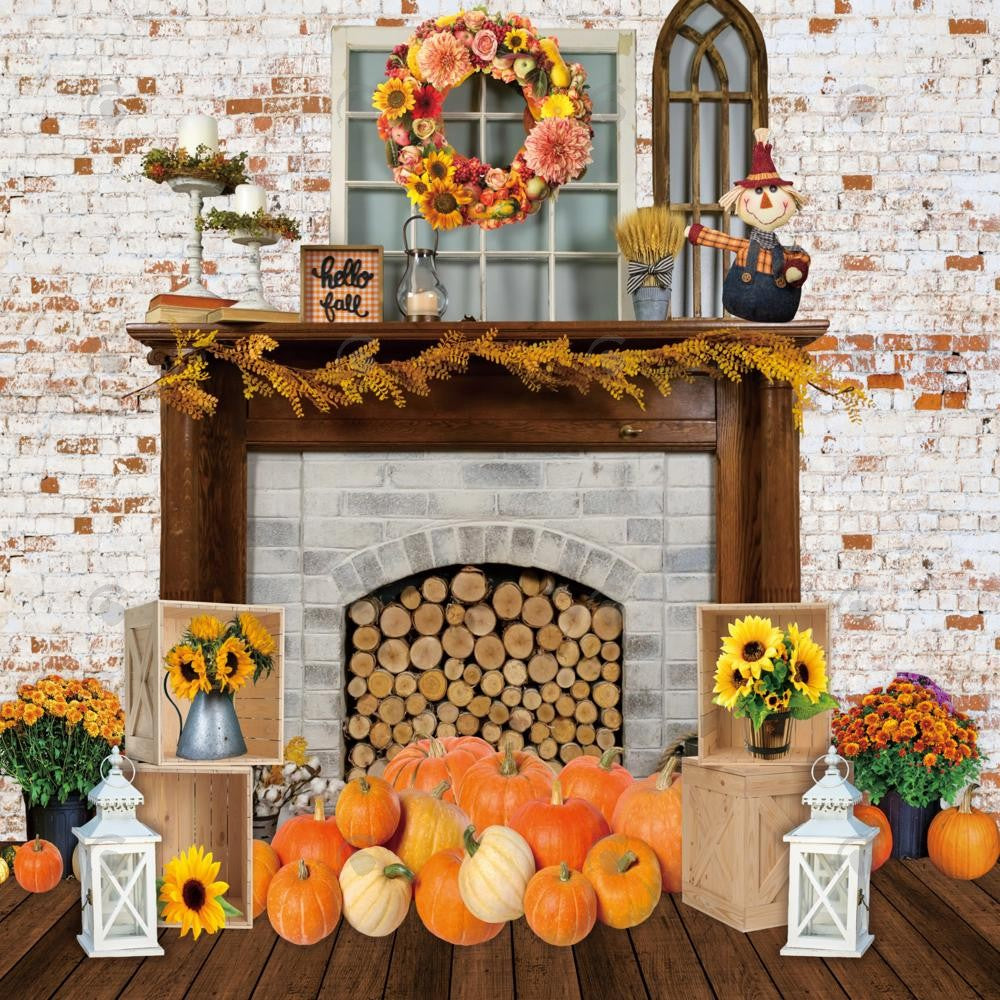 Autumn Harvest Fireplace Photography Backdrop GBSX-99607