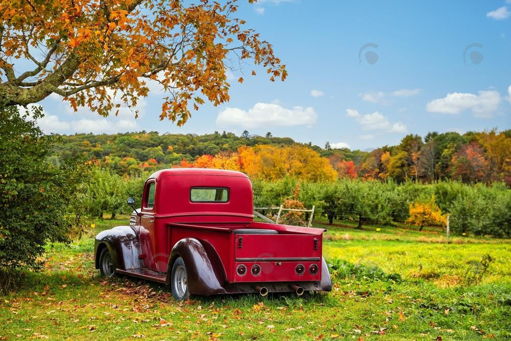 Allenjoy Autumn Old Farm Red Truck Photography Backdrop Gbsx-00924