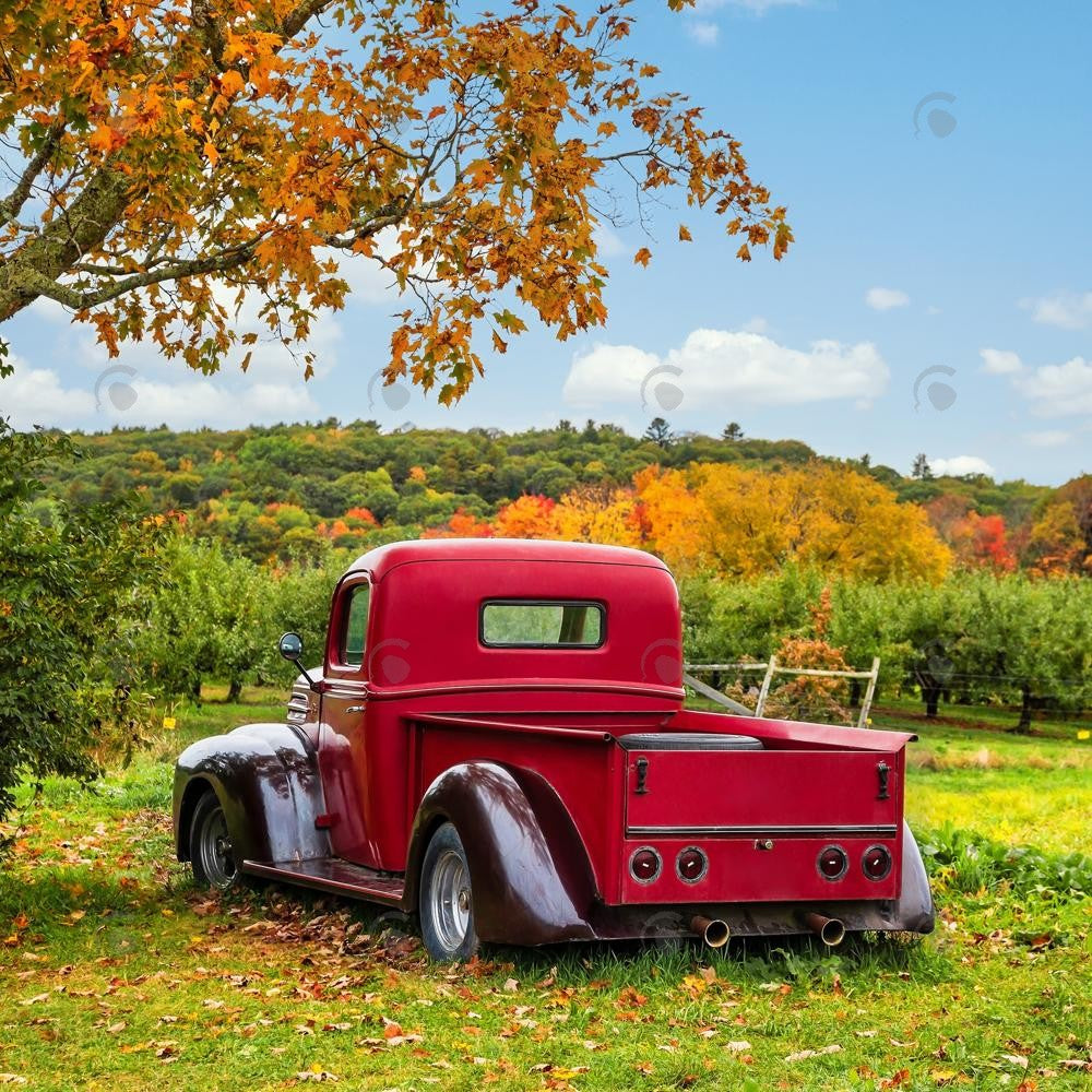 Allenjoy Autumn Old Farm Red Truck Photography Backdrop Gbsx-00924