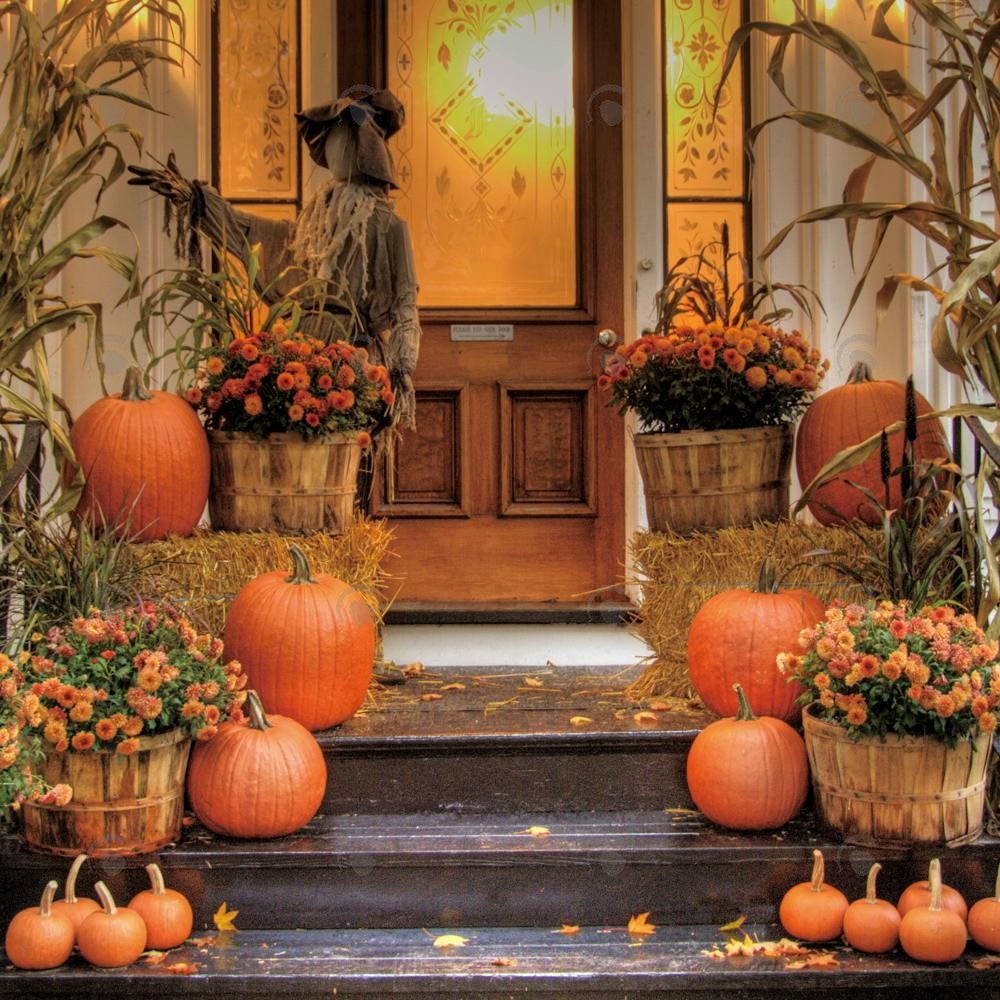 Allenjoy Autumn Porch Pumpkin Photography Backdrop Gbsx-00736