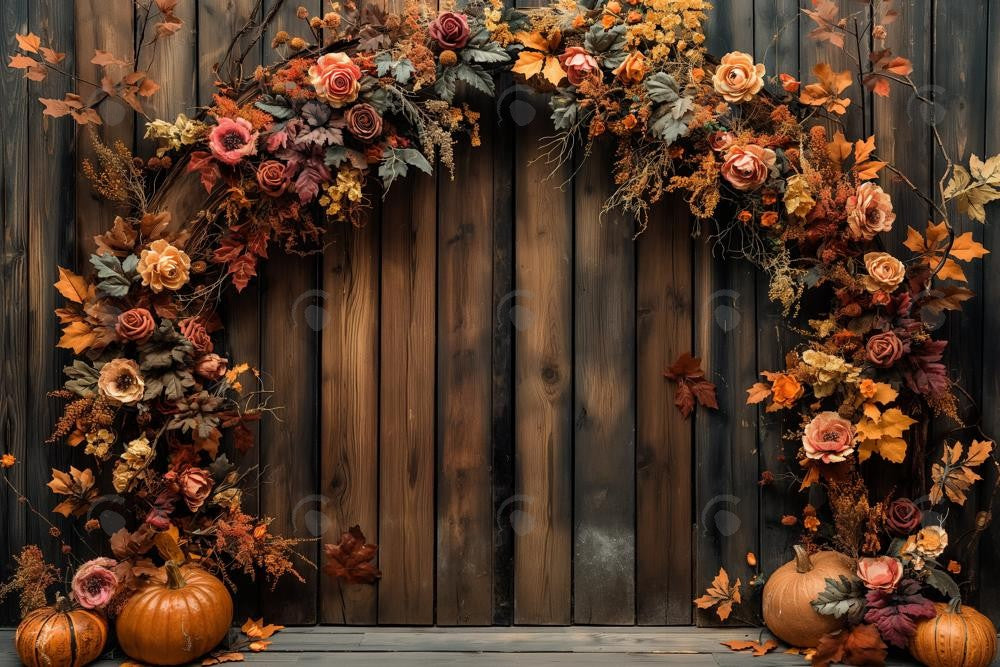Allenjoy Autumn Pumpkin Fine Art Flower Arch Photography Backdrop Gbsx-00815