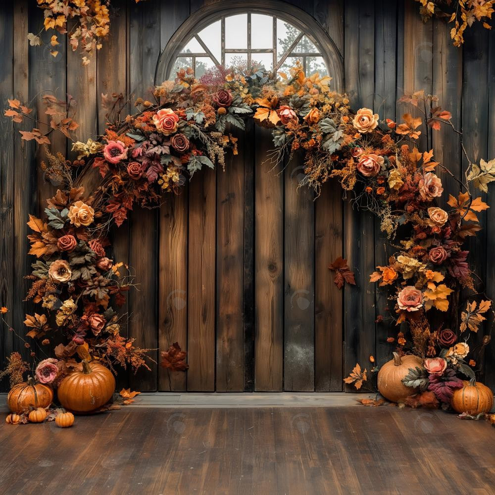 Allenjoy Autumn Pumpkin Fine Art Flower Arch Photography Backdrop Gbsx-00815