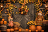 Allenjoy Autumn Pumpkin Scarecrow Barn Door Photography Backdrop Gbsx-00865