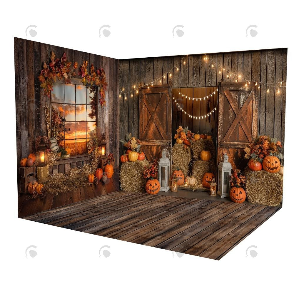Allenjoy Autumn Rustic Barn Door Room Set Backdrop Gbsx-00512&Gbsx-00515&Ym8G-B0505