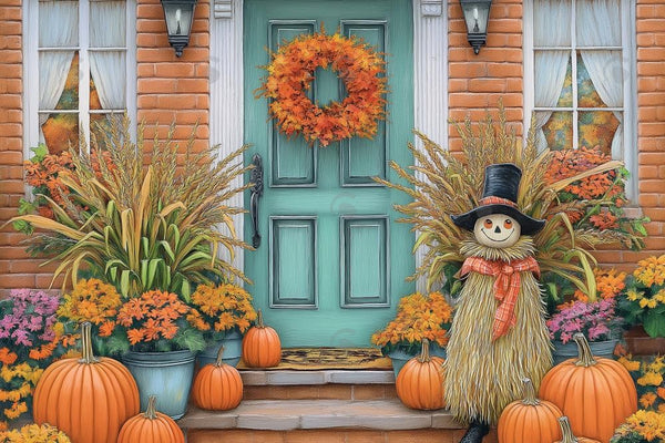 フォトセ ディスプレイ Allenjoy Autumn Teal Porch Door Photography Backdrop Gbsx-01170