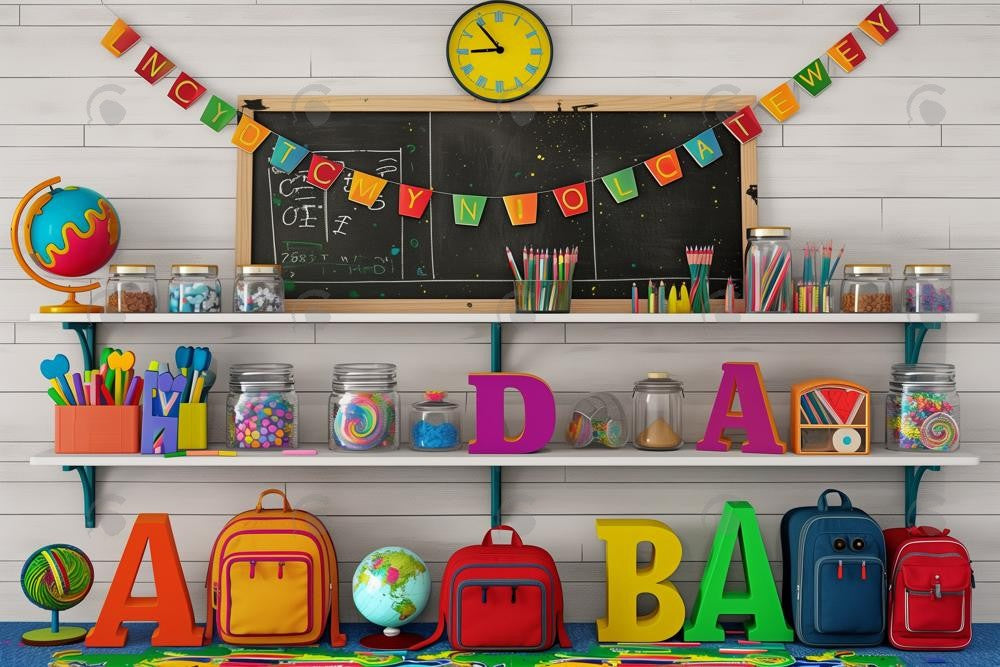 Back To School Elementary Shelves Photography Backdrop GBSX-99632
