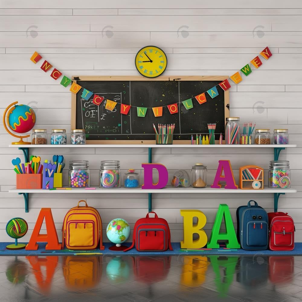 Back To School Elementary Shelves Photography Backdrop GBSX-99632