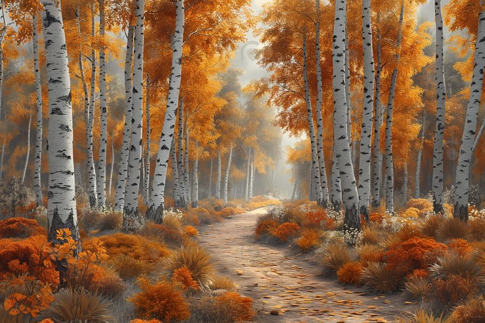 Allenjoy Beautiful Autumn Birch Forest Photography Backdrop Gbsx-00807