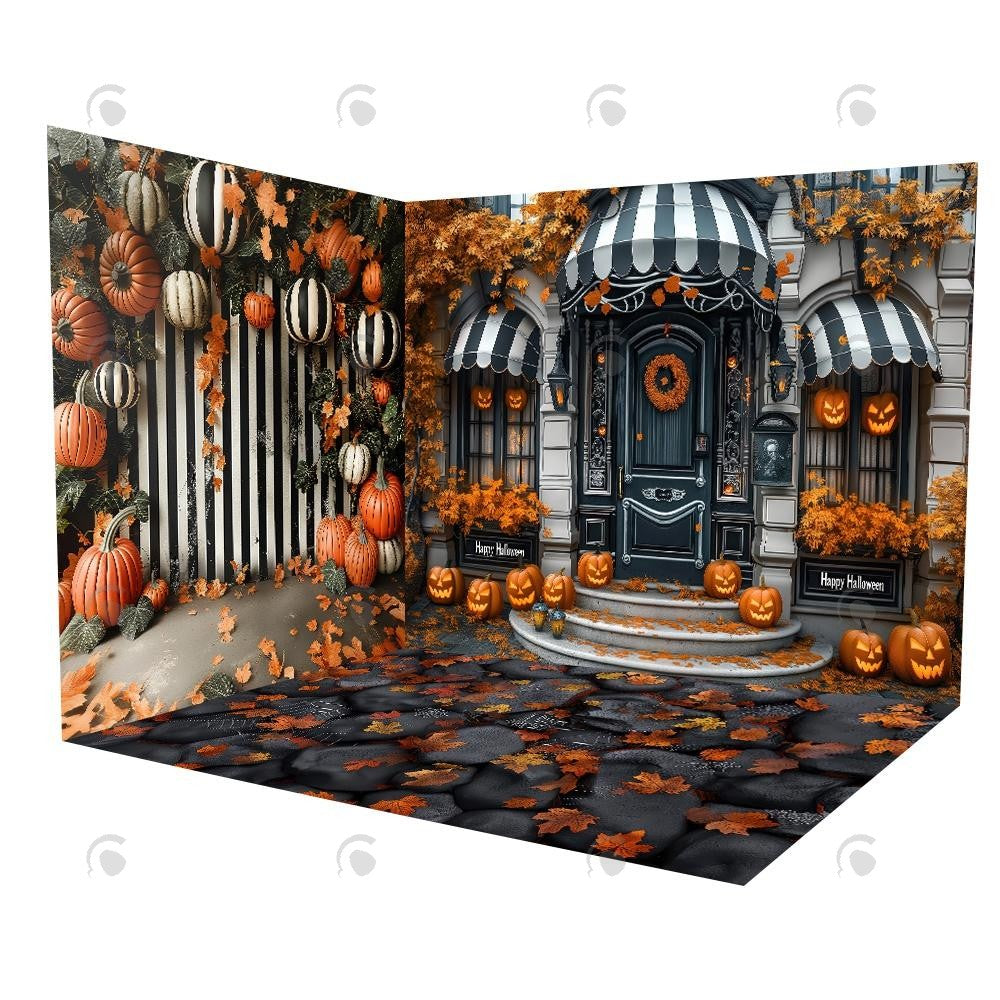 Allenjoy Black And White Halloween Shop Door Room Set Backdrop Gbsx-00914&Gbsx-00909&Gbsx-00919