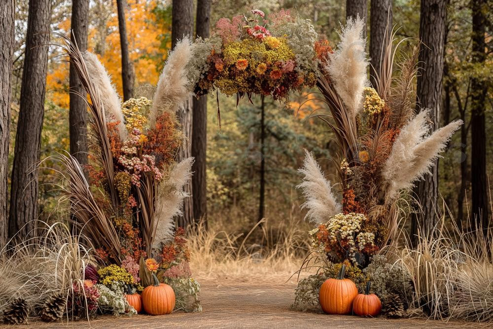 Allenjoy Boho Forest Pumpkin Arch Photography Backdrop Gbsx-00567