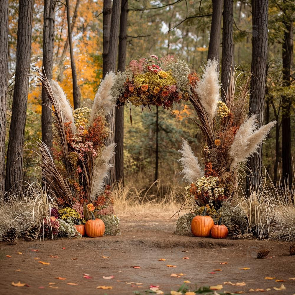 Allenjoy Boho Forest Pumpkin Arch Photography Backdrop Gbsx-00567