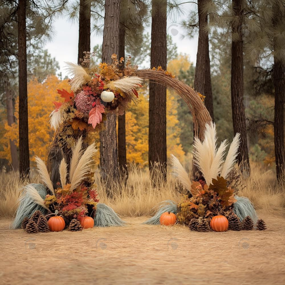 Allenjoy Boho Forest Pumpkin Arch Photography Backdrop Gbsx-00568