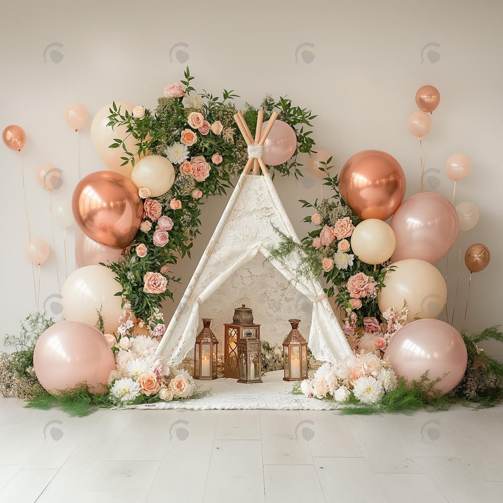 Allenjoy Boho Rose Gold Teepee Photography Backdrop Gbsx-00440