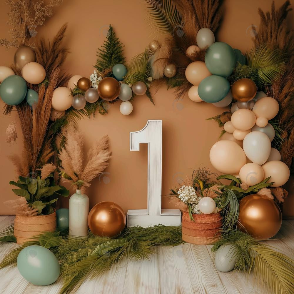 Allenjoy Brown Boho Greens Photography Backdrop Gbsx-00452