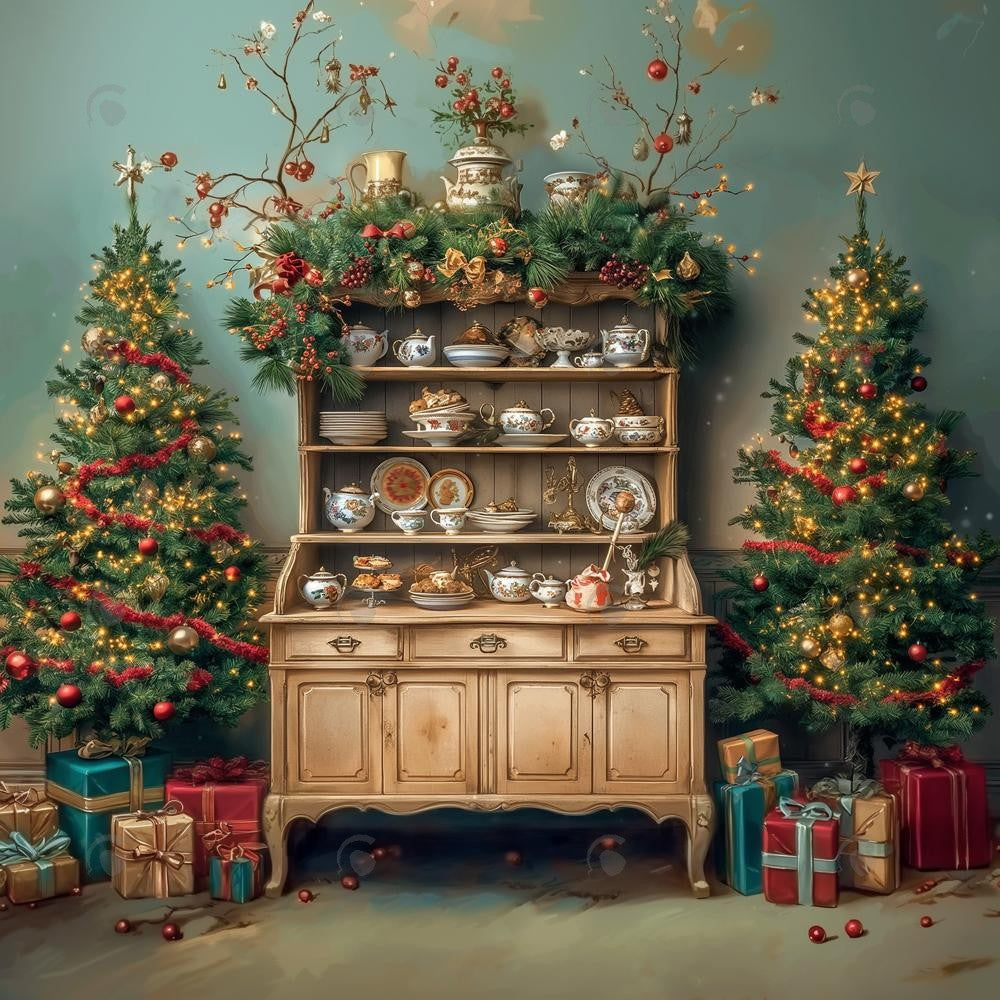 Allenjoy Cabinet Of Christmas Delights Photography Backdrop Gbsx-00326