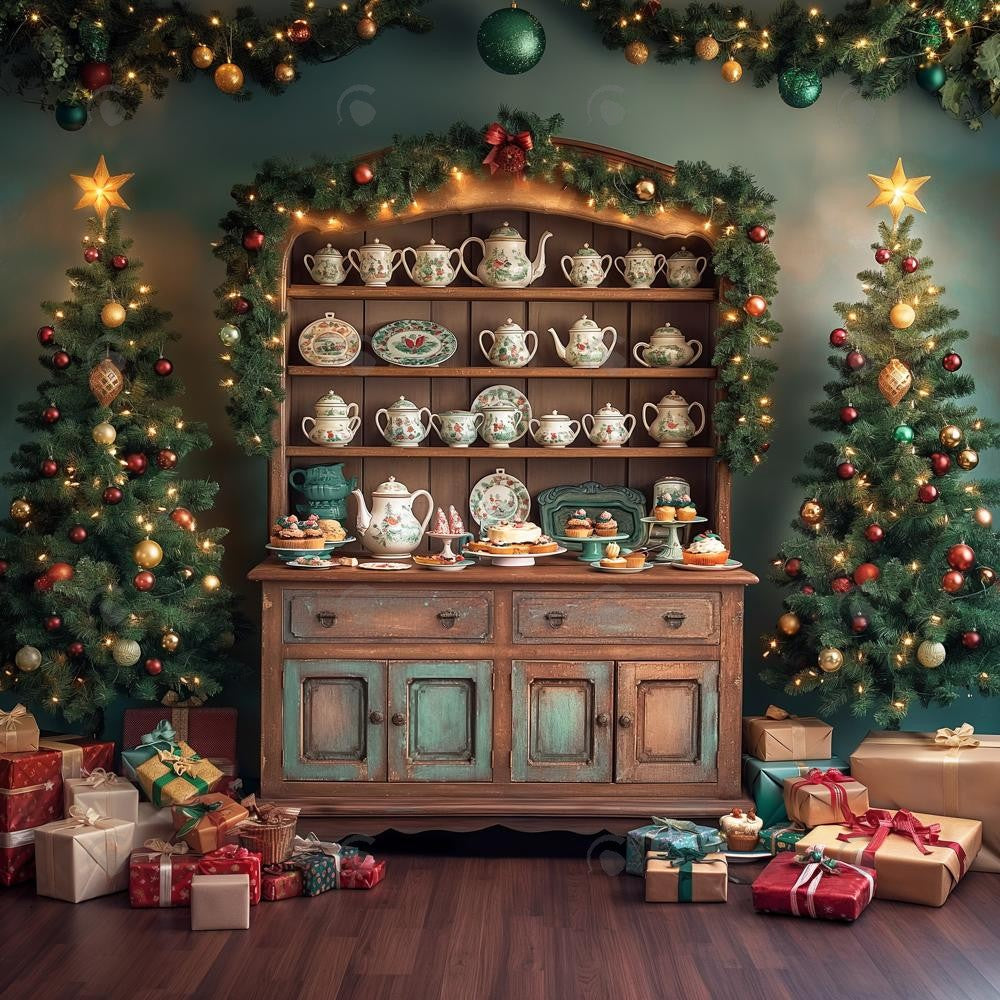 Allenjoy Cabinet Of Christmas Delights Photography Backdrop Gbsx-00206