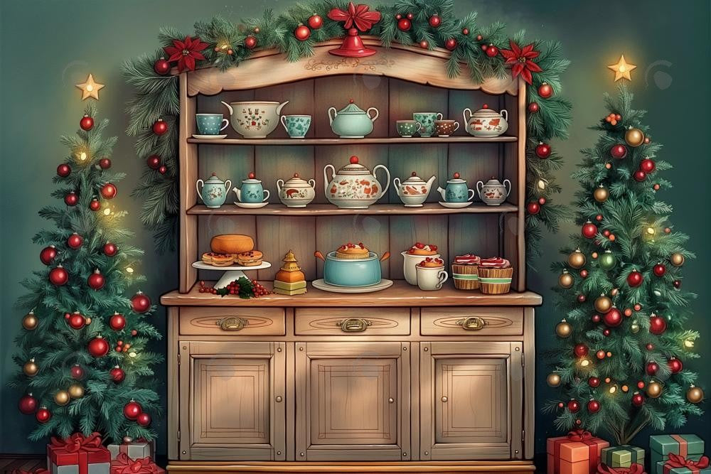 Allenjoy Cabinet Of Christmas Delights Photography Backdrop Gbsx-00327