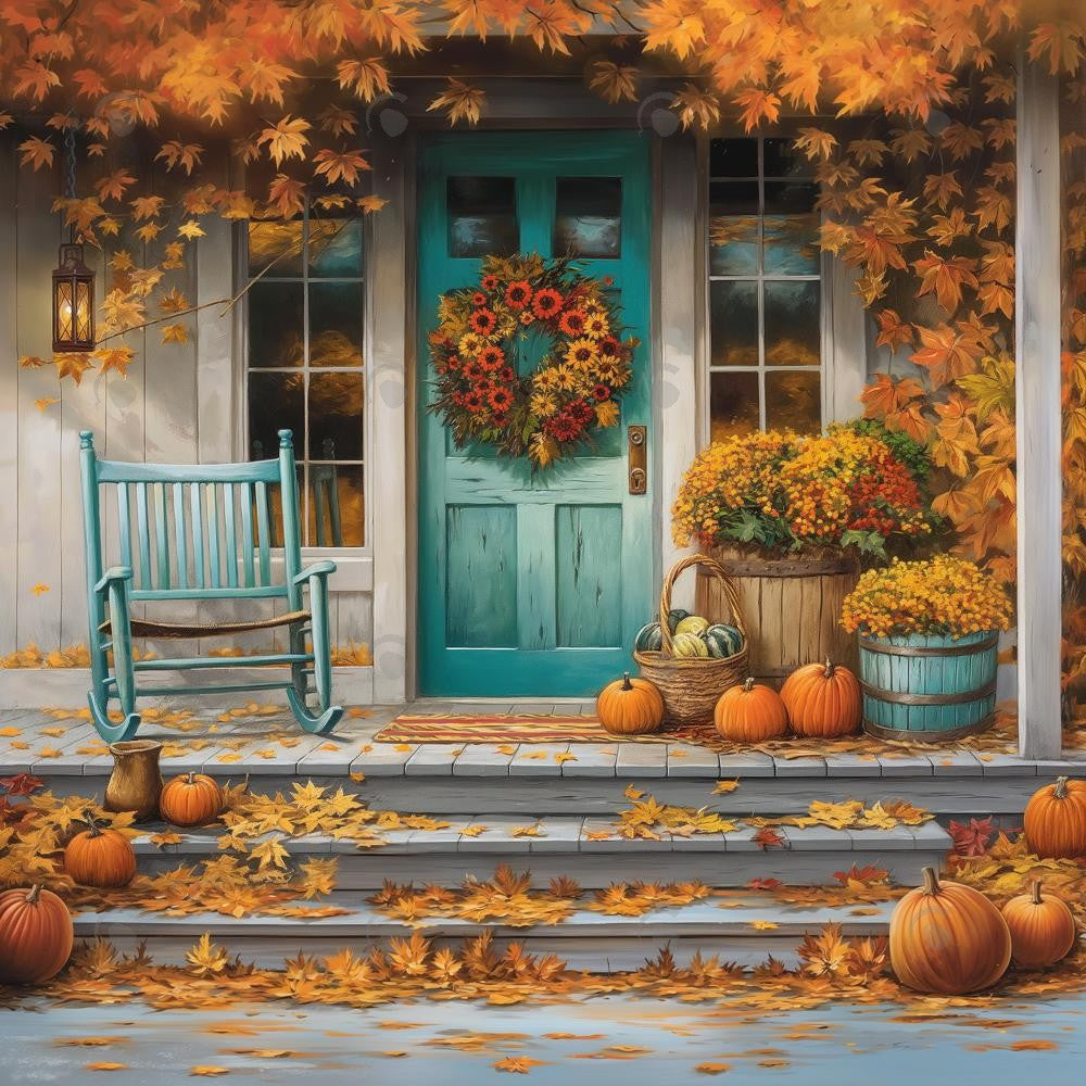 Allenjoy Charming Autumn Porch Photography Backdrop Gbsx-00560