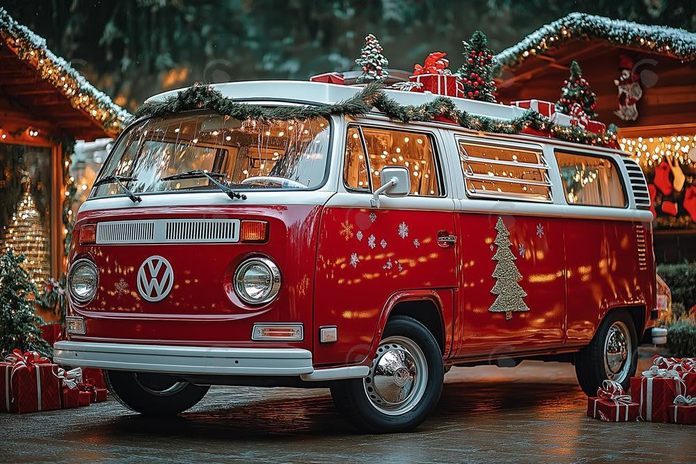Allenjoy Chrismas Red Bus Car Photography Backdrop Gbsx-01123