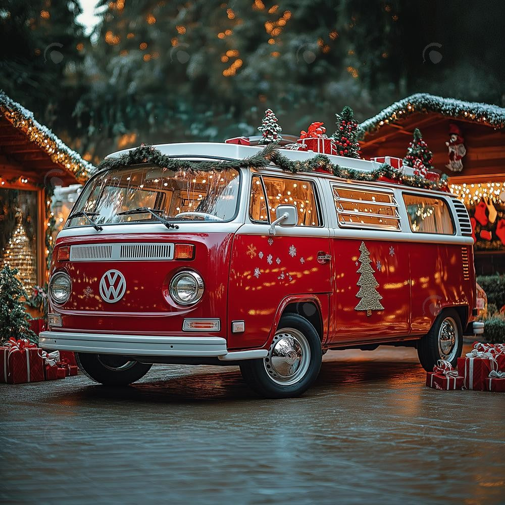 Allenjoy Chrismas Red Bus Car Photography Backdrop Gbsx-01123