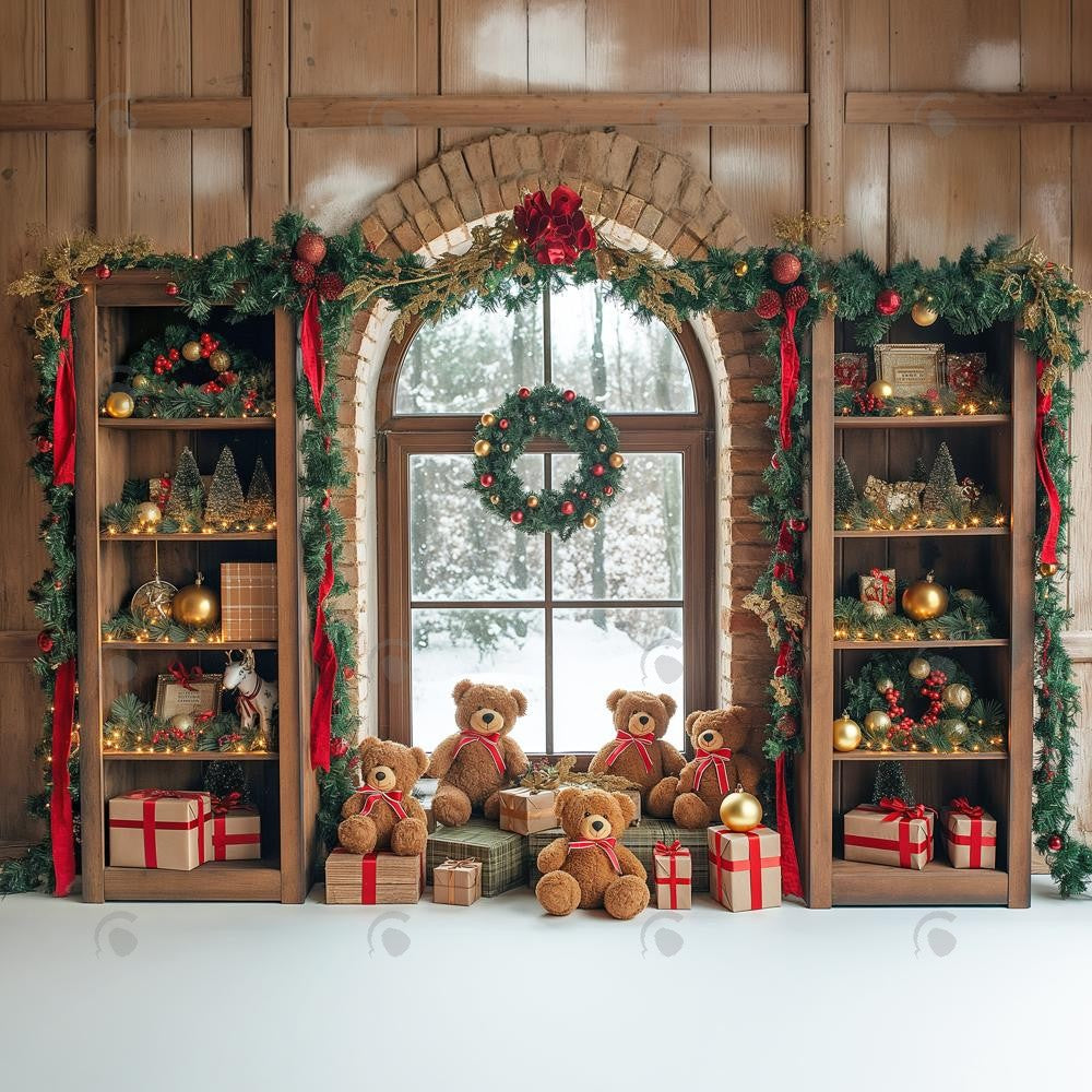Allenjoy Christmas Arched Wood Window Photography Backdrop GBSX-00121