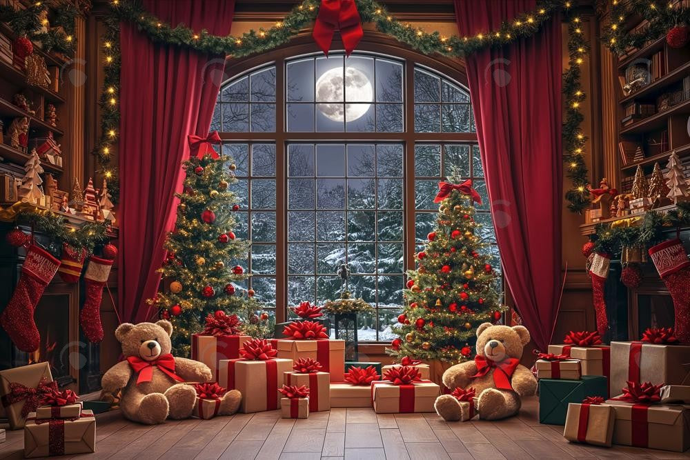 Allenjoy Christmas Bear Window Photography Backdrop Gbsx-00360