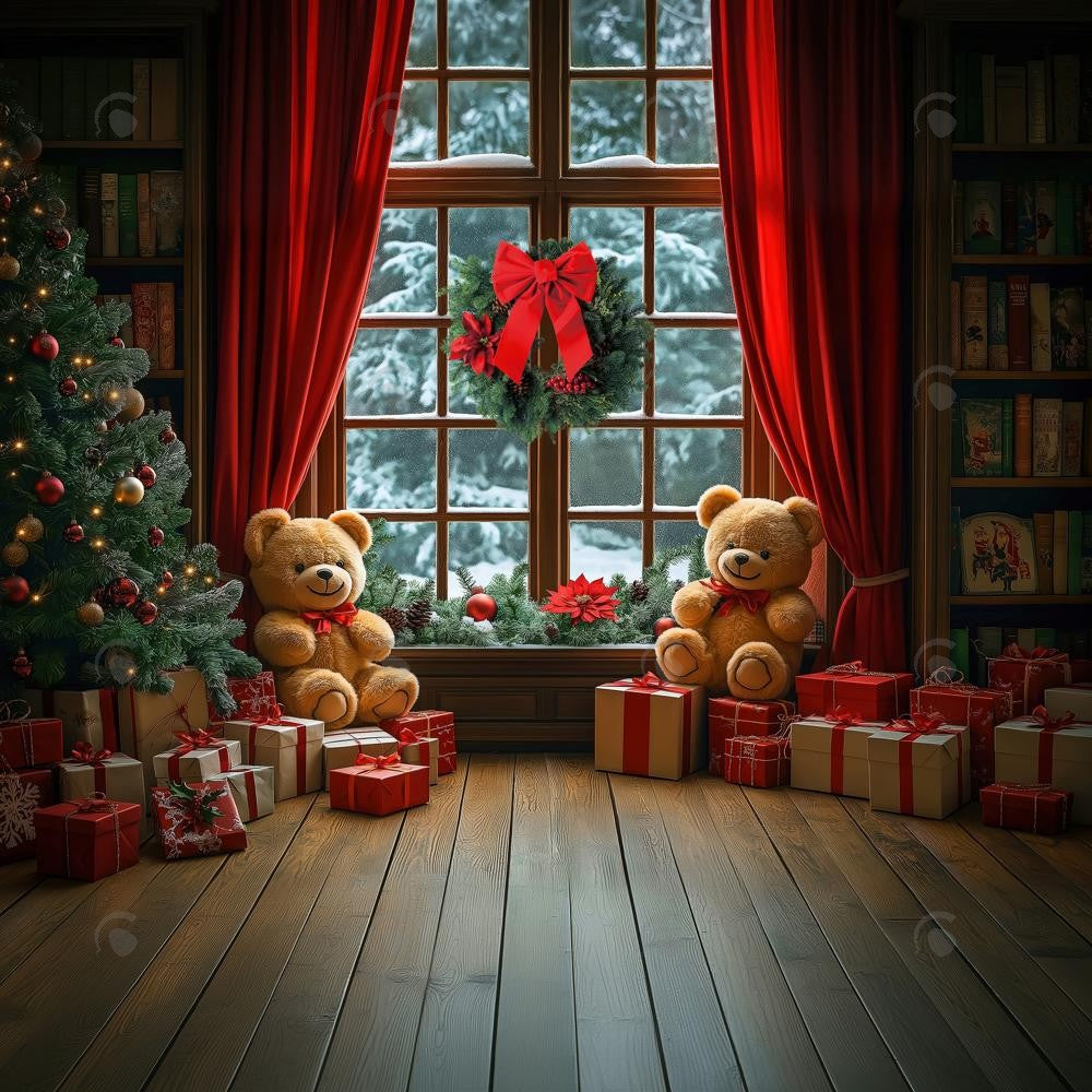 Allenjoy Christmas Bears Room Window Photography Backdrop Gbsx-01079