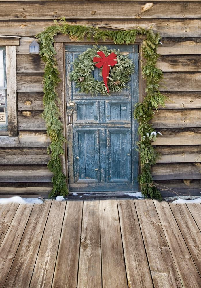 Allenjoy Christmas Blue Wooden Door Photography Backdrop Gbsx-00539