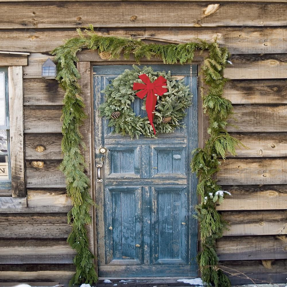 Allenjoy Christmas Blue Wooden Door Photography Backdrop Gbsx-00539