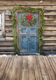 Allenjoy Christmas Blue Wooden Door Photography Backdrop Gbsx-00539