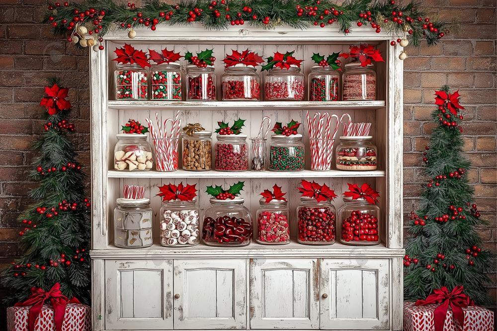 Allenjoy Christmas Brick Wall White Cabinets Photography Backdrop Gbsx-01073