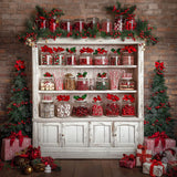 Allenjoy Christmas Brick Wall White Cabinets Photography Backdrop Gbsx-01073