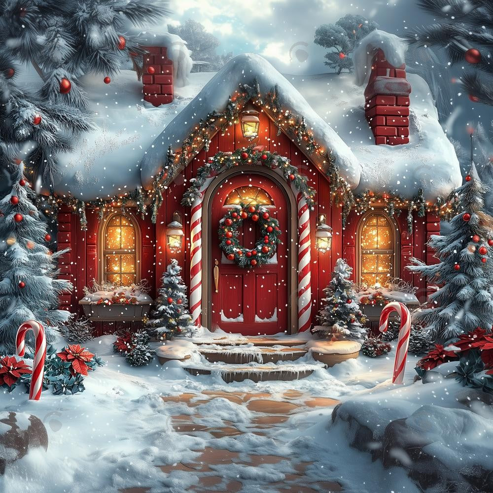 Allenjoy Christmas Cottage House Photography Backdrop Gbsx-01154
