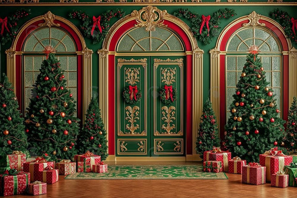 Allenjoy Christmas Dark Green Vintage Arched Window Photography