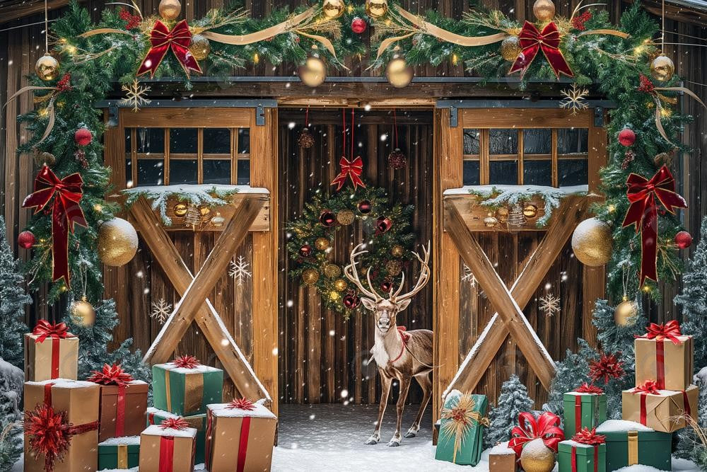 Allenjoy Christmas Elk Brown Wooden Barn Photography Backdrop Gbsx-00822
