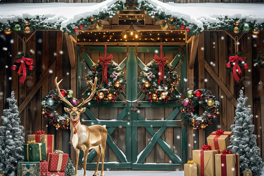 Allenjoy Christmas Elk Brown Wooden Barn Photography Backdrop Gbsx-00823