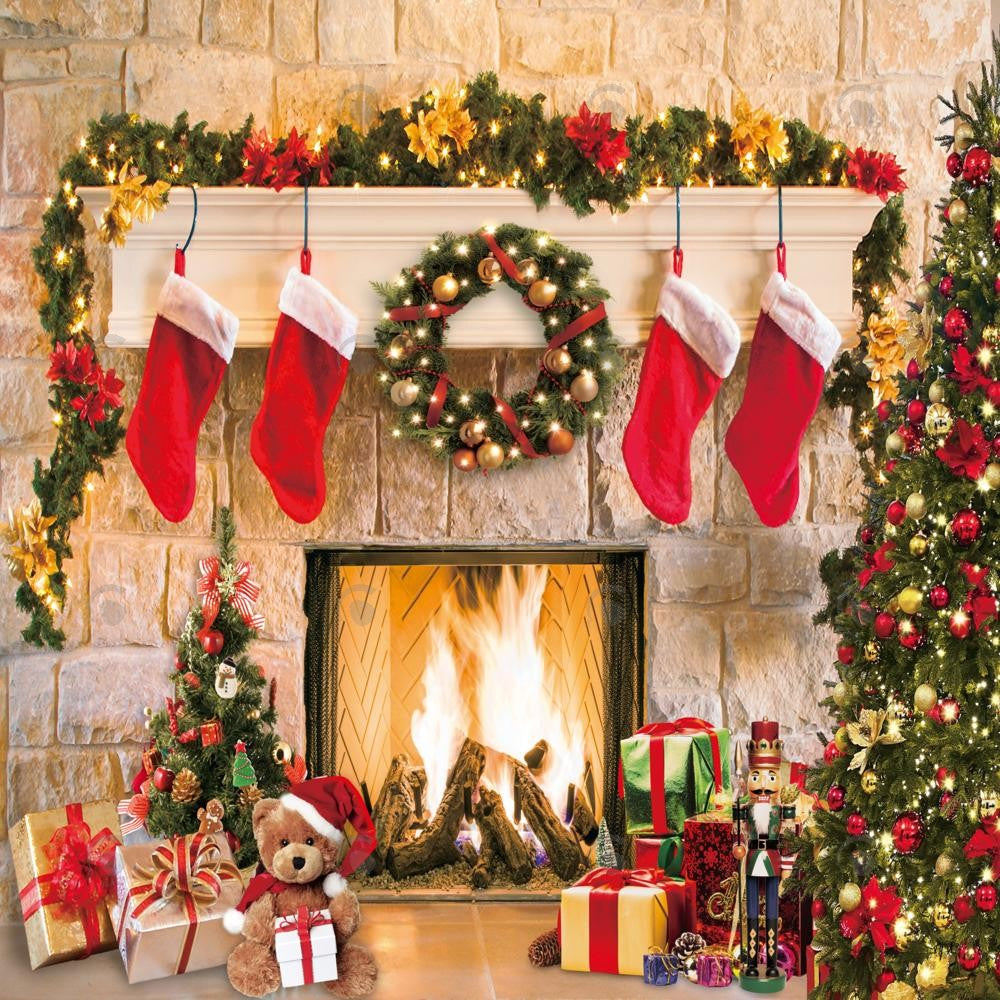 Christmas Fireplace Photography Backdrop GBSX-99685